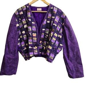 Rita Schultz-Blake Handmade Womens Patchwork Jacket in Purple Artsy Boho Cropped